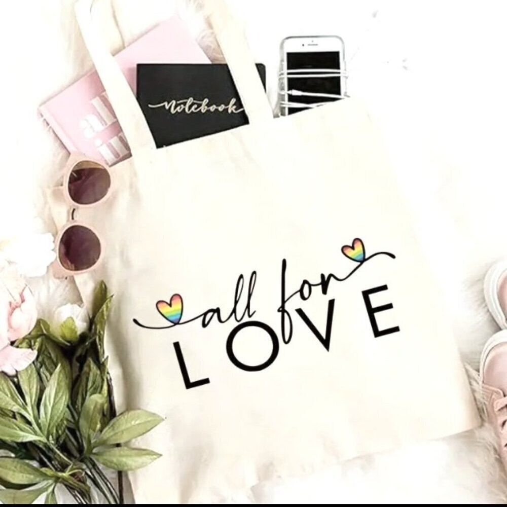 All For Love Pride Canvas Reusable Shopping Tote Off White